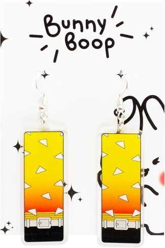 Uncommon cute weird earrings from anime demon slayer for women and men kawaii accessories for teen girls and boys hot quirky items yellow trend jewelry for zenitsu costume cosplay in Saudi Arabia