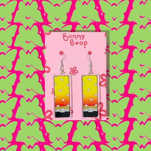 Uncommon cute weird earrings from anime demon slayer for women and men kawaii accessories for teen girls and boys hot quirky items yellow trend jewelry for zenitsu costume cosplay in Saudi Arabia