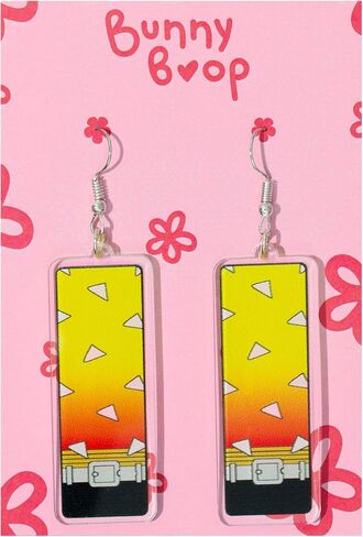 Uncommon cute weird earrings from anime demon slayer for women and men kawaii accessories for teen girls and boys hot quirky items yellow trend jewelry for zenitsu costume cosplay in Saudi Arabia