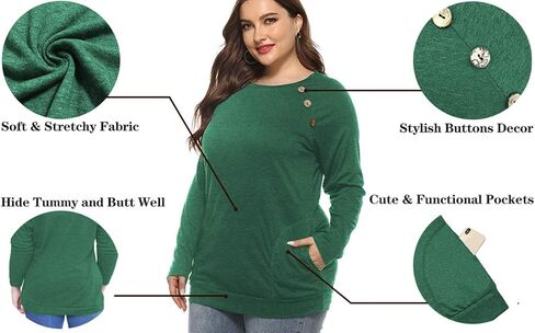 قميص VISLILY نسائي مقاس كبير وأكمام طويلة وأزرار كاجوال مع جيوب in Kuwait