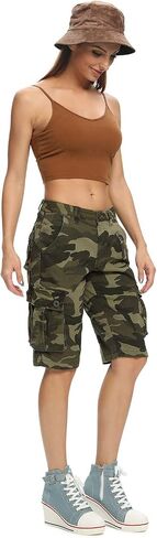 Lanesra Women's Bermuda Cargo Shorts,Multi-Pockets Camouflage Casual Shorts in Kuwait