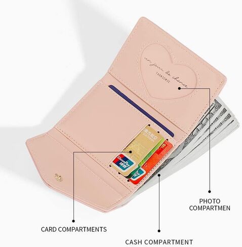Small Wallets for Girls Cute Bear Print Wallet Small Tri-folded Wallet Cash Pocket Card Holder ID Window Purse for Women (Beige) in Kuwait