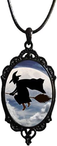 YWMAN Halloween Witch Cameo Necklace - Gothic Bat Moon Pendent Mystery Wiccan Jewelry for Women and Girls in Kuwait
