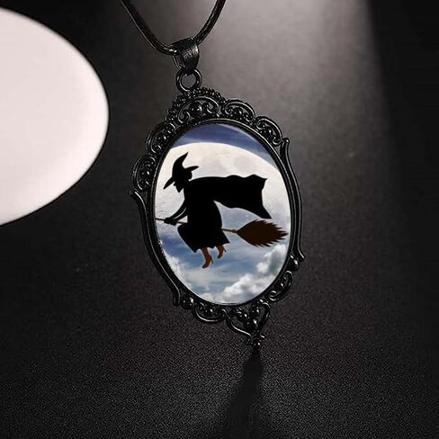 YWMAN Halloween Witch Cameo Necklace - Gothic Bat Moon Pendent Mystery Wiccan Jewelry for Women and Girls in Kuwait