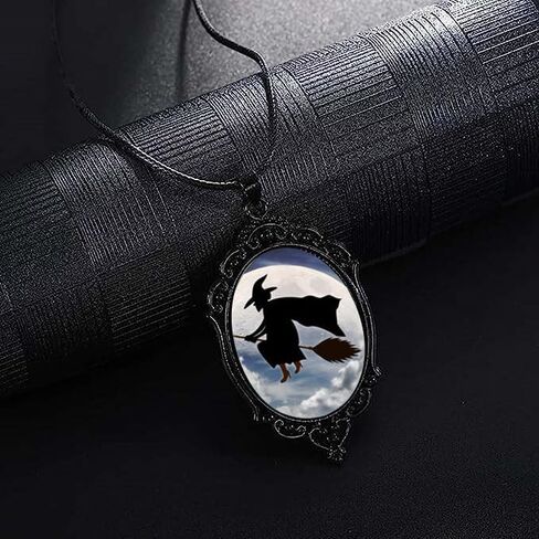 YWMAN Halloween Witch Cameo Necklace - Gothic Bat Moon Pendent Mystery Wiccan Jewelry for Women and Girls in Kuwait