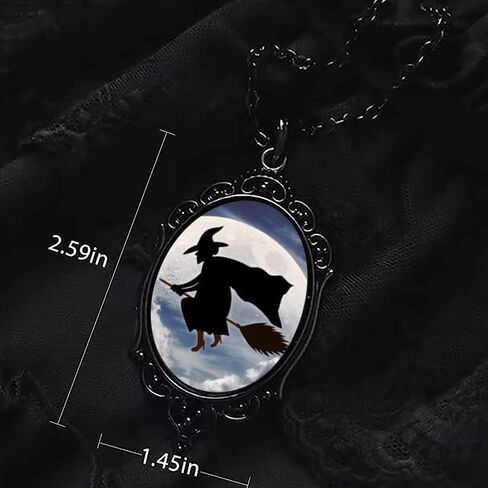 YWMAN Halloween Witch Cameo Necklace - Gothic Bat Moon Pendent Mystery Wiccan Jewelry for Women and Girls in Kuwait