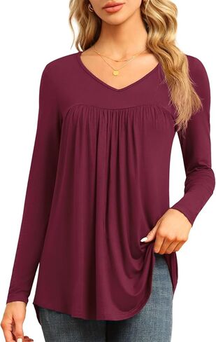 LAOLASI Womens Long Sleeve Tunic Tops V Neck Casual Dressy T Shirts Loose Fit Wear with Leggings Blouses Fall Tops for Women in Kuwait