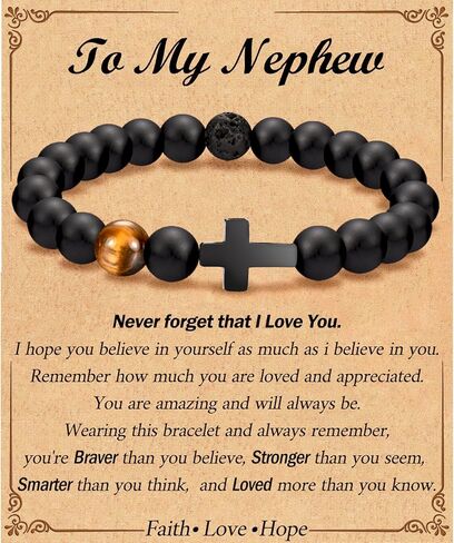 EFVISD Mens Teen Boys Cross Bracelet Gifts for Dad Husband Godfather Son Grandson Nephew, Anniversary Birthday Christmas Religious Christian Catholic Bracelet Gifts for Him Men Teenage Boys in Kuwait
