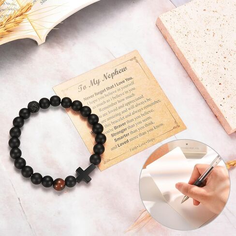 EFVISD Mens Teen Boys Cross Bracelet Gifts for Dad Husband Godfather Son Grandson Nephew, Anniversary Birthday Christmas Religious Christian Catholic Bracelet Gifts for Him Men Teenage Boys in Kuwait