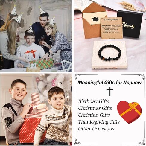 EFVISD Mens Teen Boys Cross Bracelet Gifts for Dad Husband Godfather Son Grandson Nephew, Anniversary Birthday Christmas Religious Christian Catholic Bracelet Gifts for Him Men Teenage Boys in Kuwait