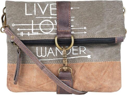 Mona B. Live Love Wander Bag Upcycled Canvas Tote Bag with Vegan Leather Trim (Foldover Crossbody-Charcoal) in Saudi Arabia