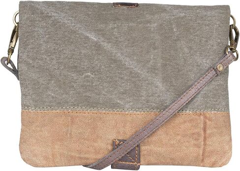 Mona B. Live Love Wander Bag Upcycled Canvas Tote Bag with Vegan Leather Trim (Foldover Crossbody-Charcoal) in Saudi Arabia