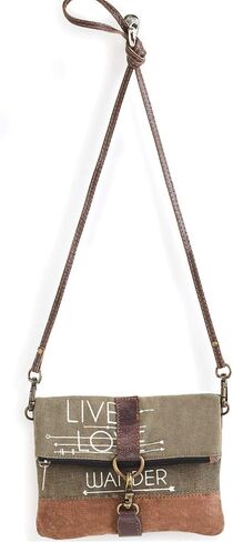 Mona B. Live Love Wander Bag Upcycled Canvas Tote Bag with Vegan Leather Trim (Foldover Crossbody-Charcoal) in Saudi Arabia