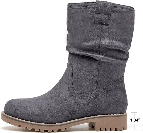 VJH confort Women's Mid Calf Boots Slouchy Riding Combat Low Heel Fur Lined Winter Zipper Booties in Kuwait
