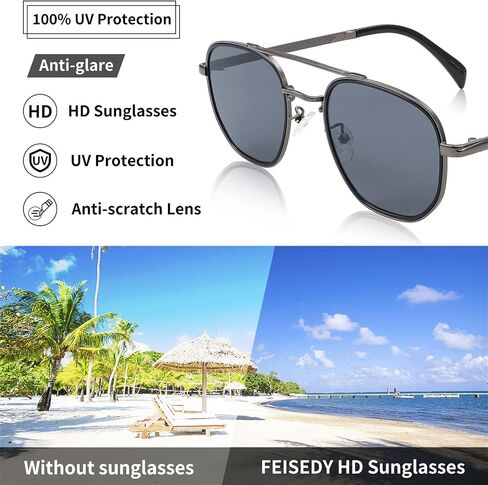 FEISEDY Sunglasses Aviator Men Women 70s Sun Glasses Square Frame UV400 Protection B2953 in Kuwait