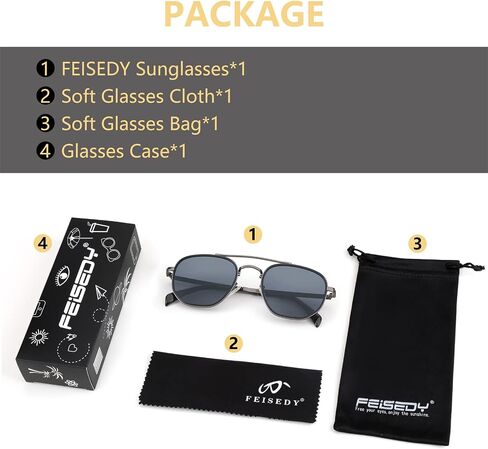 FEISEDY Sunglasses Aviator Men Women 70s Sun Glasses Square Frame UV400 Protection B2953 in Kuwait