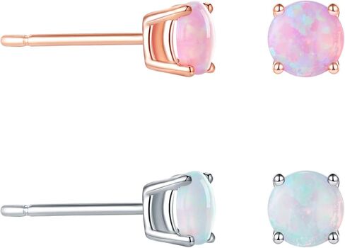أقراط أوبال للنساء: أوبال لا يسبب الحساسية، أزرق وردي صغير، حجر القمر، ذهب عيار 18 قيراط، مجموعة مسامير مطلية بالفضة، أقراط زركونيا مكعبة للآذان الحساسة، هدية مجوهرات للنساء والفتيات in Kuwait