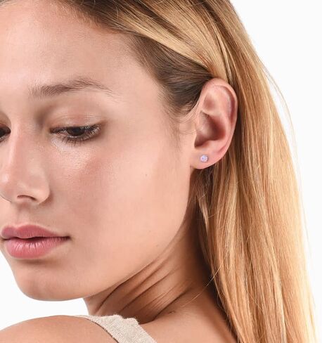 أقراط أوبال للنساء: أوبال لا يسبب الحساسية، أزرق وردي صغير، حجر القمر، ذهب عيار 18 قيراط، مجموعة مسامير مطلية بالفضة، أقراط زركونيا مكعبة للآذان الحساسة، هدية مجوهرات للنساء والفتيات in Kuwait