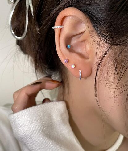 2mm Opal Stud Earrings Sterling Silver 925 Colorful Stone Tiny Ball Cartilage Earrings Tragus Studs Piercing Barbell Mini Small Earrings Dainty Jewelry Gifts for Women Girls Sensitive Ears in Kuwait