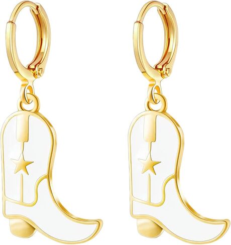 Cowboy Cowgirl Boots Hat Earrings Jewelry for Women, Cute Western Country Style Accessories Cow Boy Boot Rodeo Texas Dangle Drop Enamel Earring for Girls in Saudi Arabia