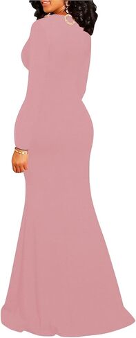 Women's Sexy Long Sleeve Wrap V Neck Bodycon Cocktail Party Maxi Dress in Kuwait