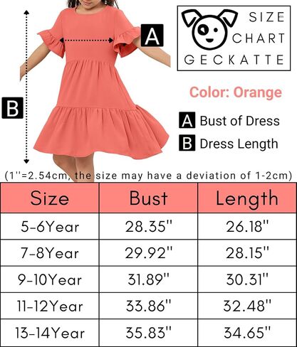 Geckatte Girls Dresses Summer Casual Floral Print Ruffle Short Sleeve Tiered Pleated Kids A-Line T-Shirt Dress Size 5-14 in Kuwait