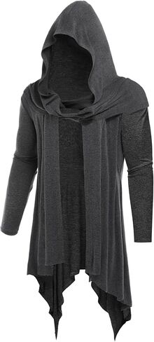 OYOZONE Men's Long Hooded Cardigan Ruffle Shawl Collar Open Front Lightweight Drape Cape Overcoat with Pockets in Saudi Arabia