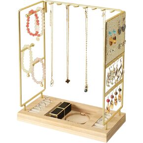 حامل مجوهرات يوليوسكي، حامل عرض المجوهرات، منظم المجوهرات، عرض منظم القرط المعدني، مع حامل حلقة القرط القلادة، فكرة هدية، الخيزران والذهب in Kuwait