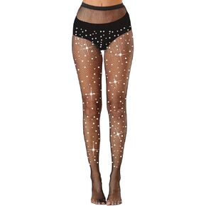 LEMON GIRL 1 PC 2 PCS Women Sexy High Waist Fishnet Tights Sparkle Rhinestone Mesh Stockings Fit 80-140lb