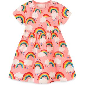 AOSTA BETTY Toddler Girls Short Sleeve Cotton Dresses Summer Playwear Casual Clothes Size 2T-7T