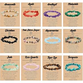 srobenz 12 جهاز كمبيوتر شخصى شفاء بلورات رقاقة الأساور مجموعة للنساء أساور الأحجار الكريمة الطبيعية الملونة الحصى الخرزة أساور غير النظامية رقائق الخرز سوار الريكي تمتد مطرز أساور مجوهرات صناديق الهدايا in Kuwait