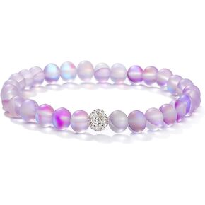 Caiyao جولة الصوفي حورية البحر الملونة الزجاج مطرز سوار تمتد اليدوية 8mm ماتي الخرز متوهجة Moonstone مرونة سوار معصمه مع الحب سحر المجوهرات للنساء الفتيات in Kuwait