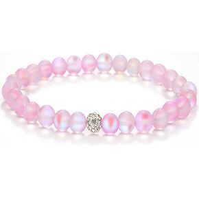 Caiyao Round Mystic Mermaid Colorful Glass Beaded Stretch Bracelet Handmade 8mm Matte Beads Glowing Moonstone Elastic Bracelet Wristband with Love Charm Jewelry for Women Girls in Kuwait