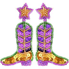 Handmade Beaded Mardi Gras Mask Crown Boots Earrings Glitter Carnival Holiday Party Jewelry