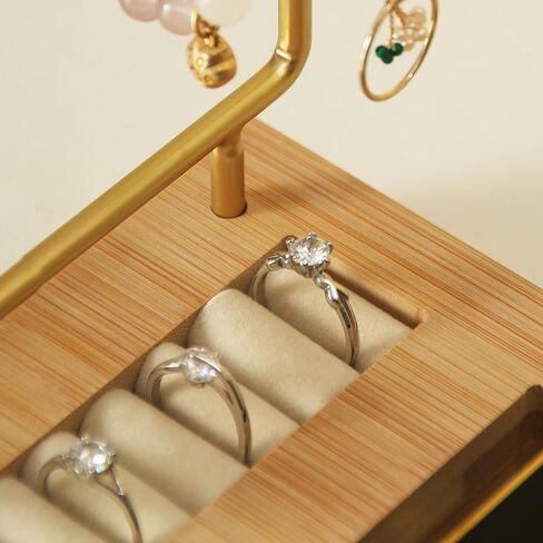 حامل مجوهرات يوليوسكي، حامل عرض المجوهرات، منظم المجوهرات، عرض منظم القرط المعدني، مع حامل حلقة القرط القلادة، فكرة هدية، الخيزران والذهب in Kuwait