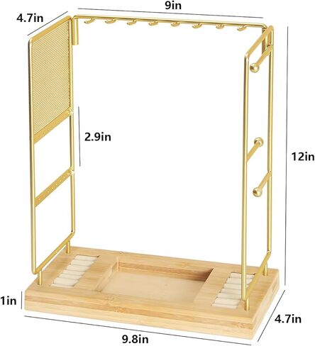 حامل مجوهرات يوليوسكي، حامل عرض المجوهرات، منظم المجوهرات، عرض منظم القرط المعدني، مع حامل حلقة القرط القلادة، فكرة هدية، الخيزران والذهب in Kuwait