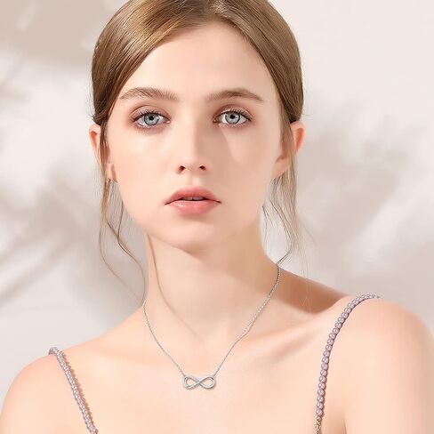SISGEM Natural Diamond Infinity Necklace S925 Sterling Silver for Women Teen Girls,Dainty Infinity Pendant Necklace 2mm/0.02Ct. Solitaire Diamond Jewelry Gifts for Birthday Anniversary 18+2 inch in Saudi Arabia