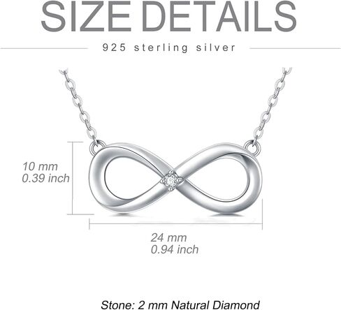 SISGEM Natural Diamond Infinity Necklace S925 Sterling Silver for Women Teen Girls,Dainty Infinity Pendant Necklace 2mm/0.02Ct. Solitaire Diamond Jewelry Gifts for Birthday Anniversary 18+2 inch in Saudi Arabia