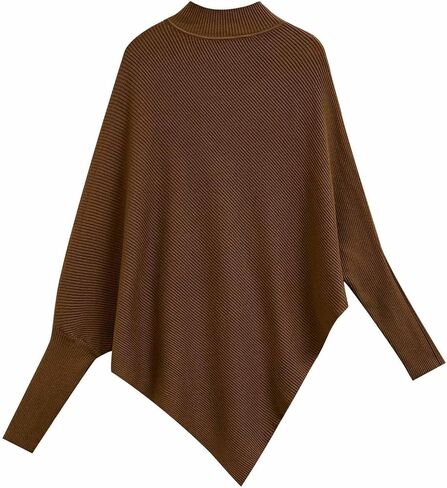 CHICWISH Women Turtleneck Asymmetric Hem Oversized Batwing Sleeve Pullover Sweaters Ribbed Knit Cape Poncho in Saudi Arabia
