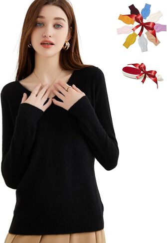 LINY XIN 100% Pure Cashmere Sweater for Women Sexy V Neck Fall Winter Warm Soft Lightweight Long Sleeve Knit Pullover in Kuwait