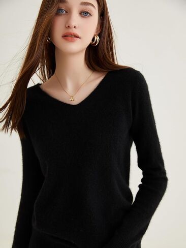 LINY XIN 100% Pure Cashmere Sweater for Women Sexy V Neck Fall Winter Warm Soft Lightweight Long Sleeve Knit Pullover in Kuwait