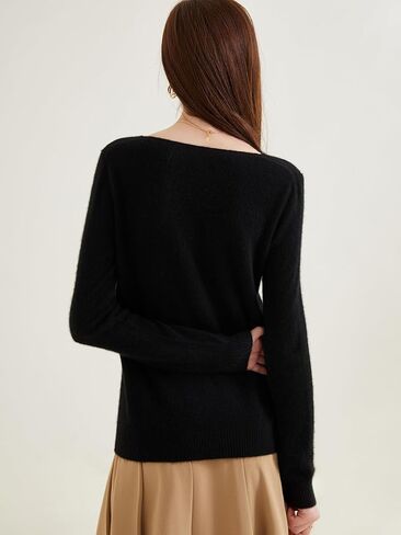 LINY XIN 100% Pure Cashmere Sweater for Women Sexy V Neck Fall Winter Warm Soft Lightweight Long Sleeve Knit Pullover in Kuwait