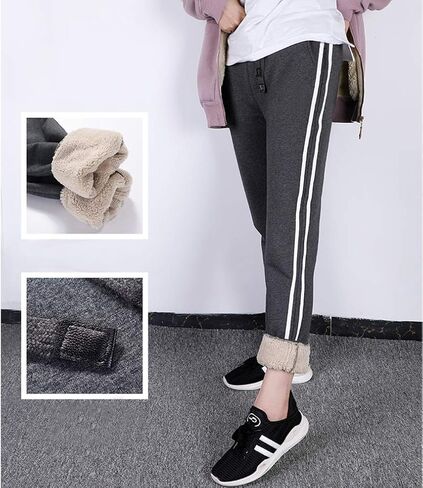 بنطلون رياضي نسائي شتوي مبطن بقماش الشيربا من Aprsfn مع سروال رياضي دافئ برباط in Kuwait