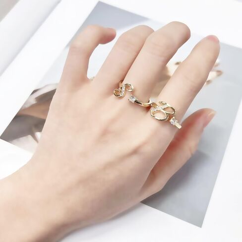 OIDIMS Initial Letter Ring for Women Girls Gold Plated Stackable Alphabet Rings Adjustable Open Crystal Cubic Zirconia Inlaid Rings Thumb Finger Comfort Fit Bridesmaid Gift Jewelry for Girlfriend Mom in Saudi Arabia
