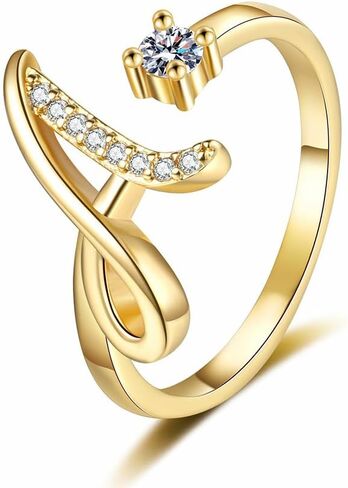 OIDIMS Initial Letter Ring for Women Girls Gold Plated Stackable Alphabet Rings Adjustable Open Crystal Cubic Zirconia Inlaid Rings Thumb Finger Comfort Fit Bridesmaid Gift Jewelry for Girlfriend Mom in Saudi Arabia