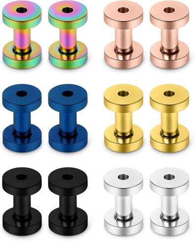 Hoeudjo 12 قطعة من سدادات الأنفاق الملائمة 14G-00G من الفولاذ الجراحي لتمديد الأذن مجموعة قياس توسيع للنساء والرجال in Kuwait