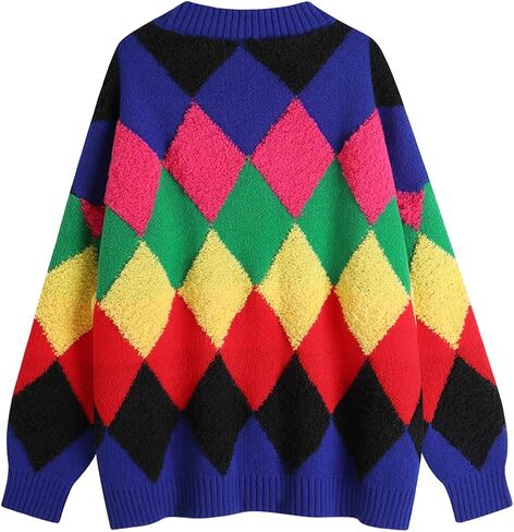 Ckikiou المرأة المتضخم الشتاء بوهو اللون كتلة سترة صوفية منسوجة سترة الخامس الرقبة زر أسفل سترة مكتنزة ملابس خارجية in Kuwait