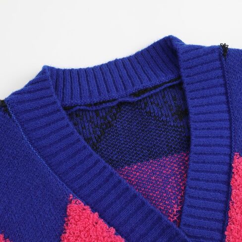 Ckikiou المرأة المتضخم الشتاء بوهو اللون كتلة سترة صوفية منسوجة سترة الخامس الرقبة زر أسفل سترة مكتنزة ملابس خارجية in Kuwait