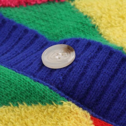 Ckikiou المرأة المتضخم الشتاء بوهو اللون كتلة سترة صوفية منسوجة سترة الخامس الرقبة زر أسفل سترة مكتنزة ملابس خارجية in Kuwait