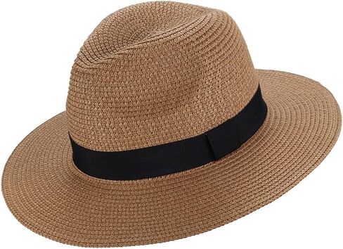 Straw Panama Hat,Sun Straw Fedora Beach Hat Fine Braid UPF50+, Classic Wide Brim Felt Panama Hat for Women in Saudi Arabia